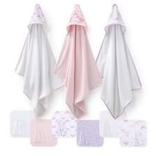 The Peanutshell 1884BST23 Baby Girl Hooded Towels and Washcloths Gift Bath Set,