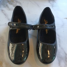 Dance Class Tap Dance Shoes Girls Patent Leather Black Lined Sz 4