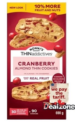 BIG BOX 30packs Nonni's Thin Addictives, Almond Thins Cranberry NEW