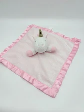 Cloud Island Unicorn Lovey Security Blanket White Pink Satin Trim Baby Plush Toy