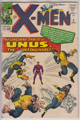 X-MEN # 8  GD/VG 3.0  UNUS  WITH PIN-UP ATTACHED  JACK KIRBY ART  CENTS  1964