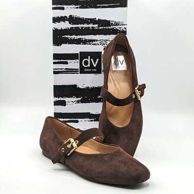 dv by Dolce Vita  Ballet Flat  Faux Suede Brass Buckle Foam Insole (Brown) NEW