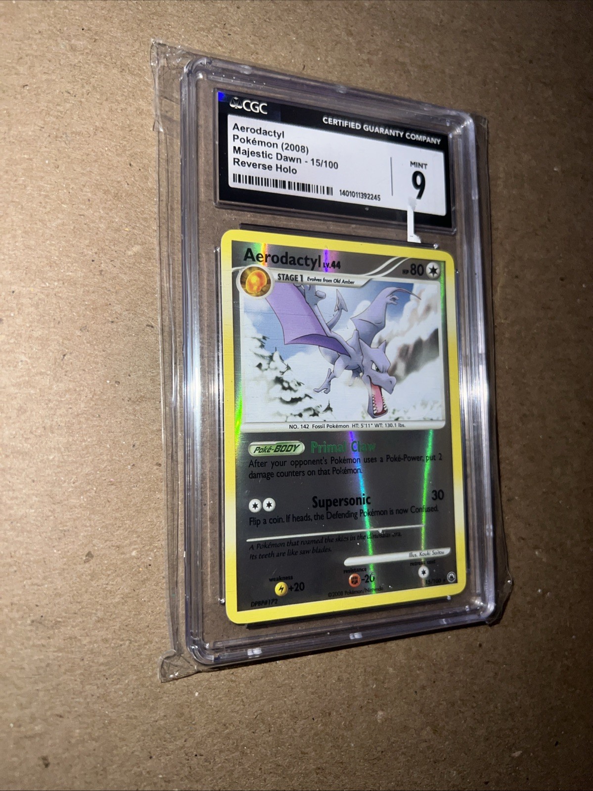 Aerodactyl 15/100 Majestic Dawn Reverse Holo Pokemon Card CGC 9 Mint