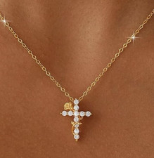 Cross Necklace for Women Dainty 14K Gold Plated Diamond Cross Cute Simple Faith