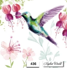 (436) TWO Paper LUNCHEON Decoupage Art Craft Napkins - HUMMINGBIRD FUSCHIA BIRD