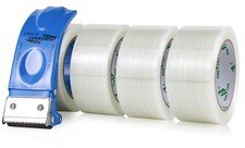 Strapping Tape 2Inch with Dispenser, Heavy Duty Fiberglass Reinforced Packing...