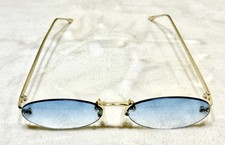 Vintage Blue Oval Sunglasses Lenses  Gold Color Fashion Frame 57/16 143mm CAT 1
