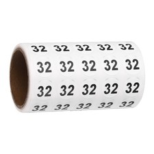 0.6" Small Round Number Stickers Roll, 1000 Pcs Circle Labels, Black Number 32