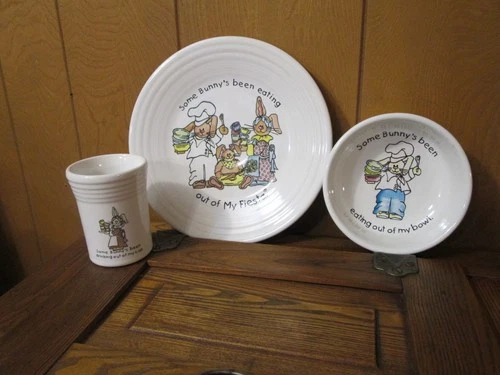 Fiestaware Easter SOME BUNNYS BEEN EATING 3 piece Child Set discontinued Fiesta