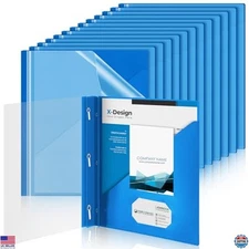 Teling 24-Pack Blue Clear Report Covers, 3 Prongs, Durable Plastic, 90 Sheets