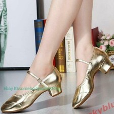 Women Ladies Ballroom Block Heel soft Dancing Shoes Ankle Strap Mary Jane Pumps