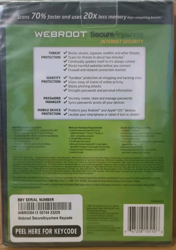 Webroot Secure Anywhere Internet Security Completo 2011 Nuevo Sellado de Fábrica Foto 2 de 2