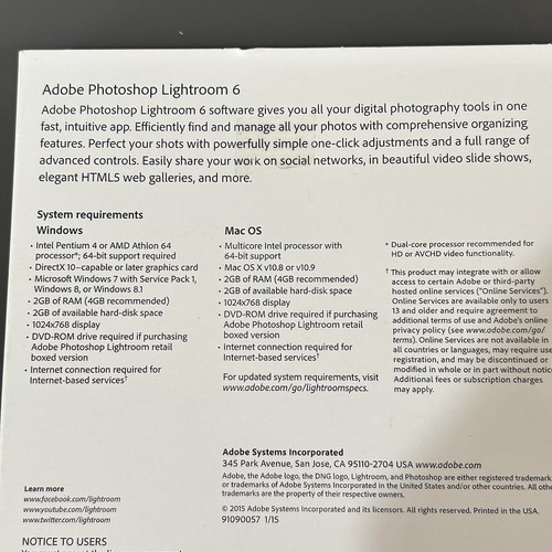Adobe Photoshop Lightroom 6 pour Win/Mac version complète au détail avec numéro de série - Photo 5/10
