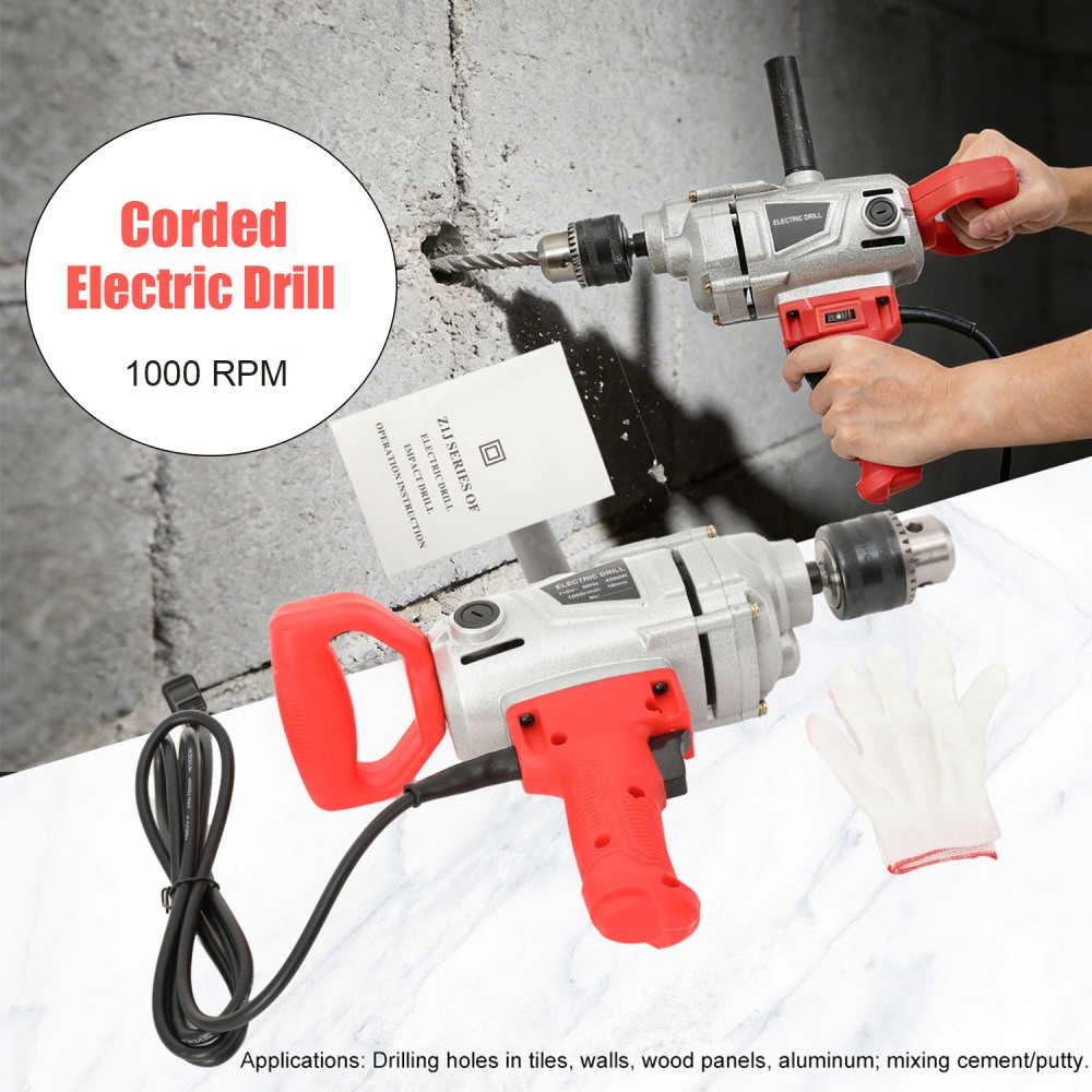 Electric Drill Variable Speeds Corded Drill with Spade Handle& Extra Side Handle