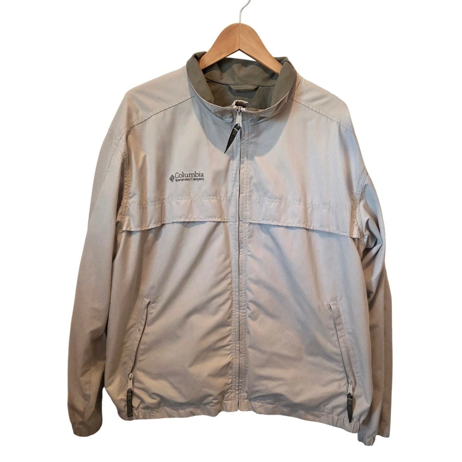 Columbia Sportswear Mens XL Packable Windbreaker Jacket Tan Mesh Lined Full Zip