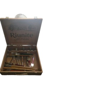 Vintage Wooden Painters  Art Box Travel Case & Vintage Wooden Handle Brushes