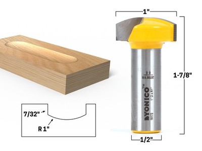 1'' Radius Horizontal Crown Router Bit - 1/2'' Shank - Yonico 16173