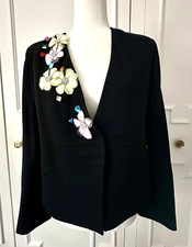 Sonia Rykiel Paris Black Floral gorgeous crystal embellished blazer jacket FR441