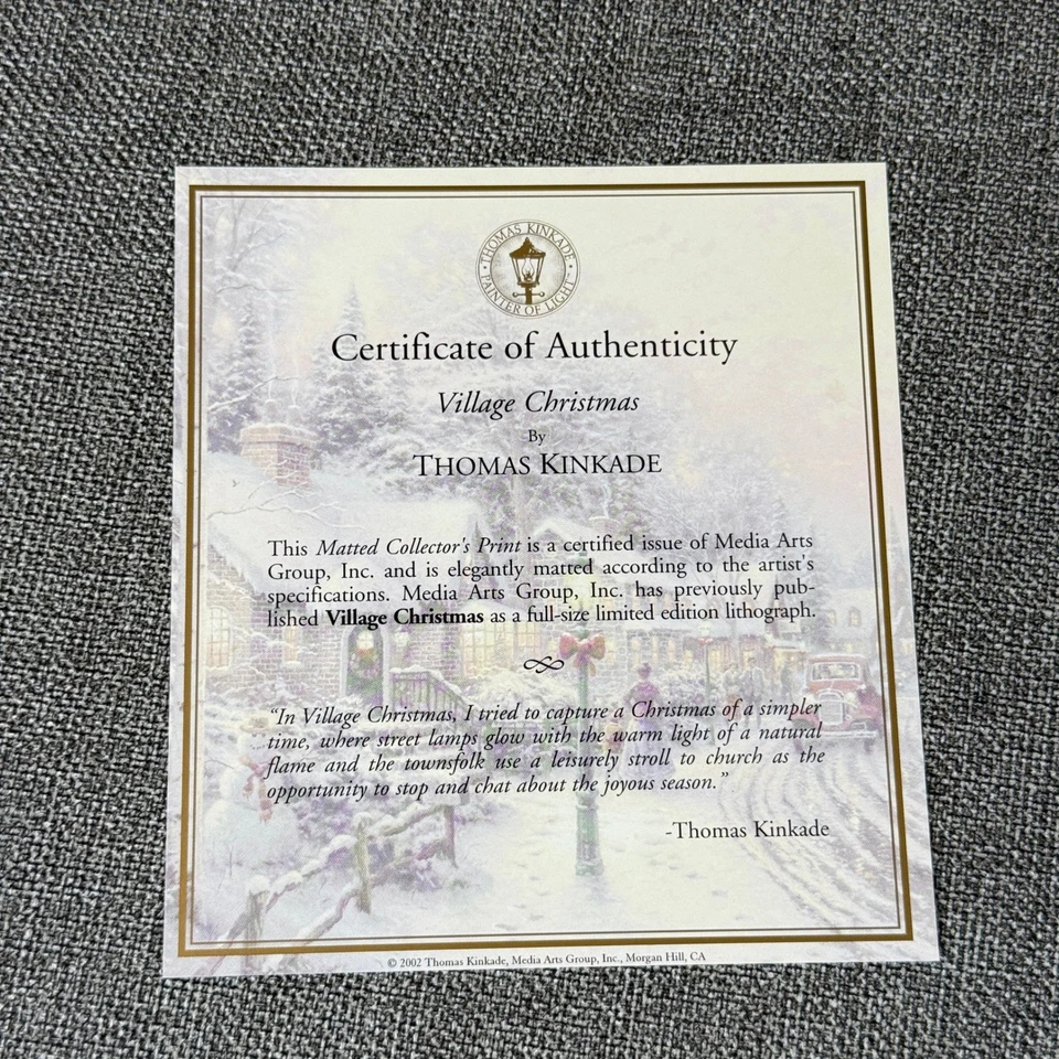 Thomas Kinkade Village Christmas Matted Print Certificate Of Authenticity - Image 3 of 4