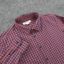 Mizzen Main Shirt Mens XL Blue Red Gingham Trim Fit Stretch Dress Business Work