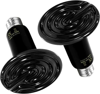 HealSmart Reptile Heat Lamp 100W 2-Pack Ceramic Heat Emitter, No Light Emitti...