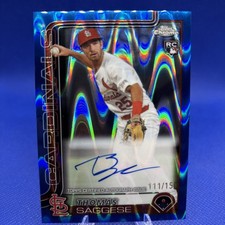 2025 Topps Chrome Thomas Saggese RC Blue RayWave /150 On-card Auto RA-TSA