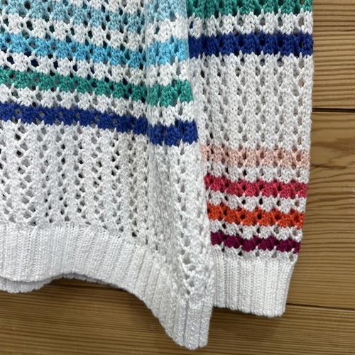 Talbots Pullover Large Petite Häkel Strick weiß bunt Streifen transparent Meshy B158 - Bild 6 von 12