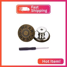 Jeans Buttons, 15 Sets 17mm No-Sew Nailess Removable Metal Jeans Button Replacem