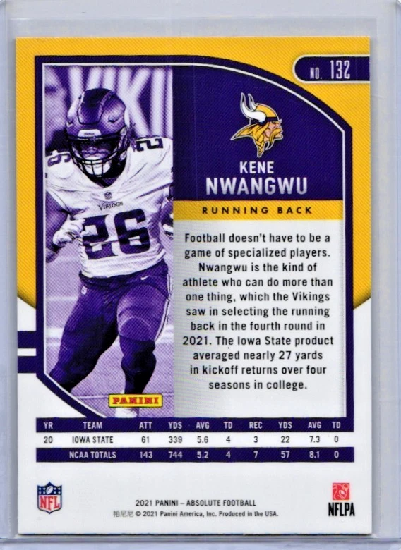 2021 Panini Absolute - Rookies Kene Nwangwu #132 (RC) - Image 2 of 2