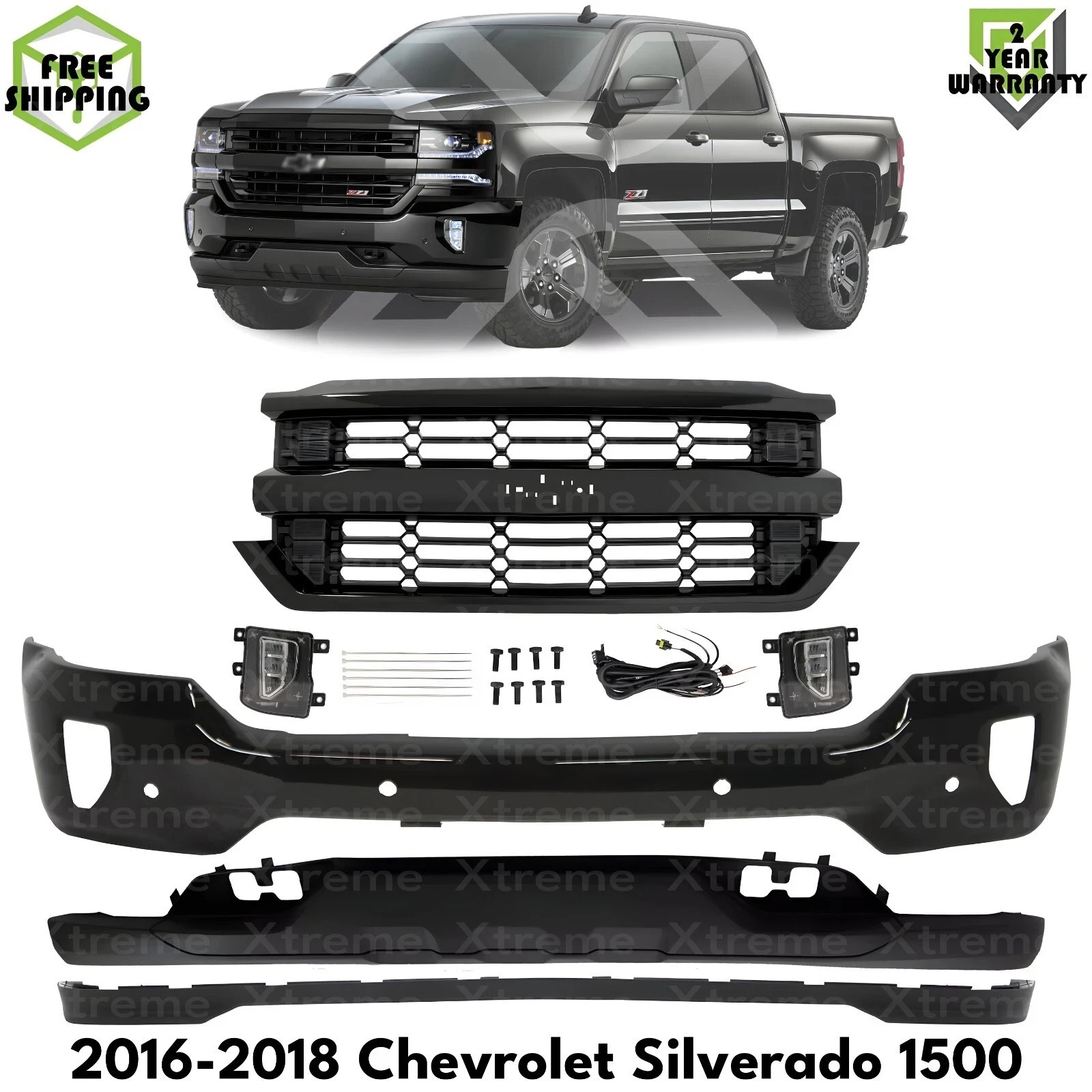 Front Bumper Primed & Grille Assembly Kit For 2016-2018 Chevrolet Silverado 1500