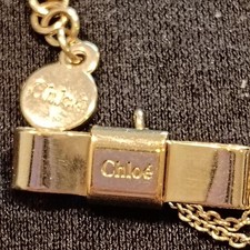 Chloe Logo Ribbon Gold Necklace AB Condition Genuine Vintage Jewelry