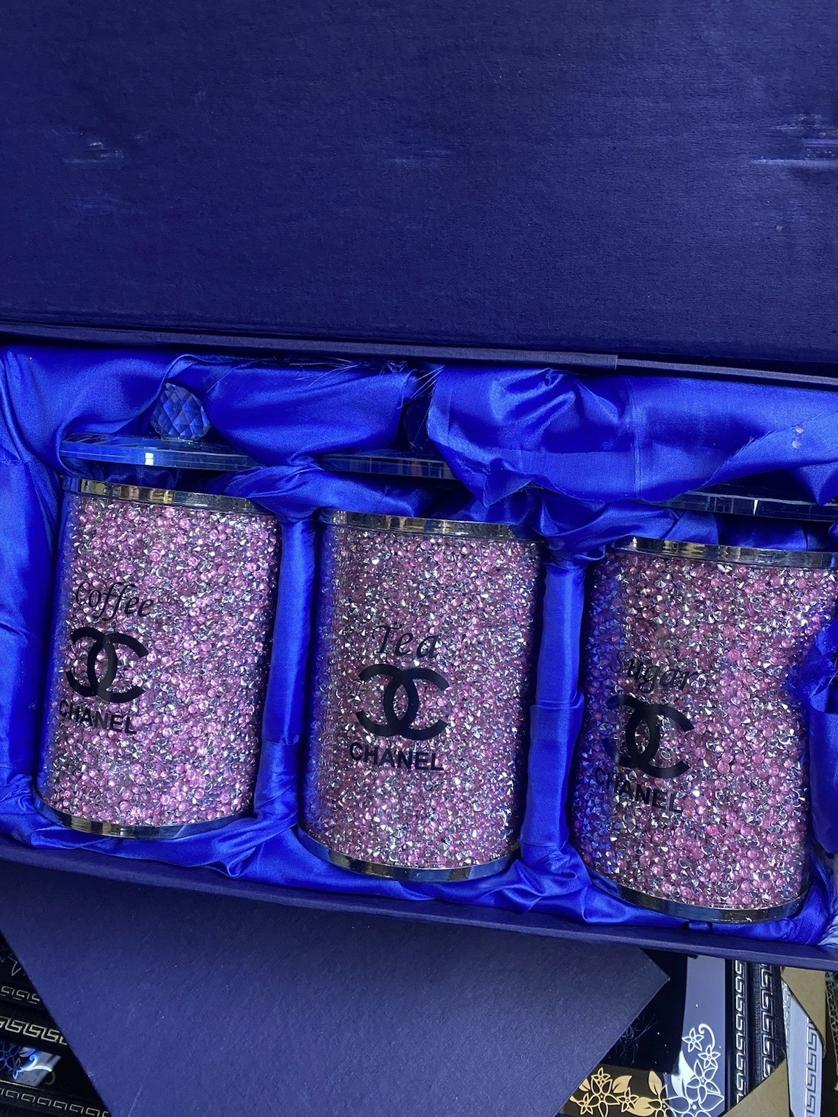 Crushed Diamond PINK Diamante Tea Coffee Sugar Canisters Jars Organiser Containe
Opens in a new wind