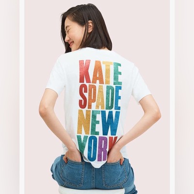 Kate Spade Rainbow Glitter Logo Tee in White Size XXS New!