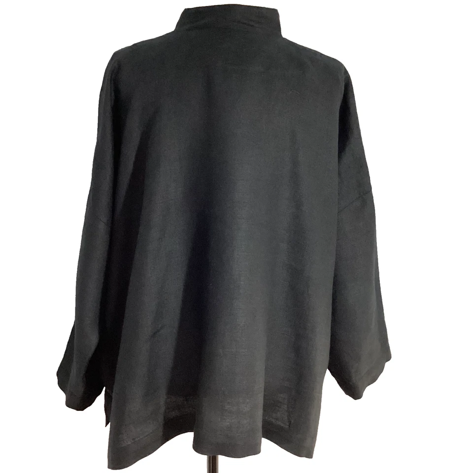 CHAQUETA ESKANDAR Neiman Marcus MUJER TALLA 0 LINO NEGRO CUELLO MANDARINA Foto 4 de 4