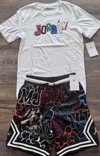 NWT Nike Jordan Boys YLG Black/White/Multi-Color Print Shorts Set Large