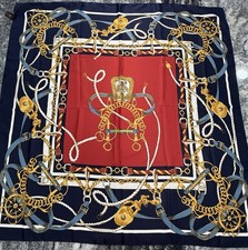 VTG Art Of The Scarf Fashion Large Square Navy Red Nautical Print Polyester EUC