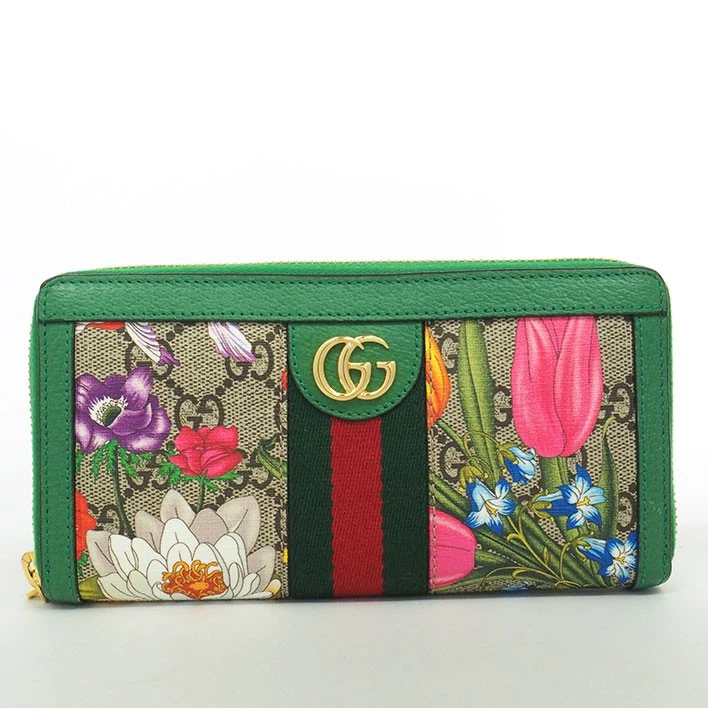 Portefeuille continental Gucci Flora Ophidia ferrures en métal doré Gg Supreme pour femme