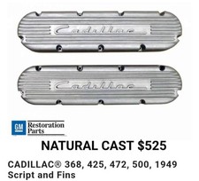 Cadillac V8 Valve Covers Natural Cast Script Fins Fits 368425472500 196
