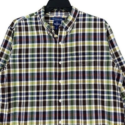 Old Navy Shirt Mens Extra Large Slim Fit Woven Oxford Regular Plaid Button-Front