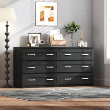 6 Drawers Dresser Tall Wood Chest of Drawers W55" Storage Side Cabinet Closet