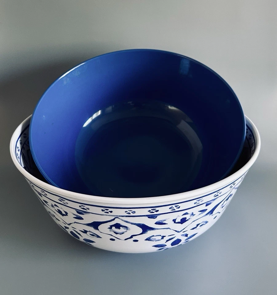 2 Members Mark Melamine Serving Bowls Indochine Medallion LARGE Mixing 12" Lid - Image 2 of 4