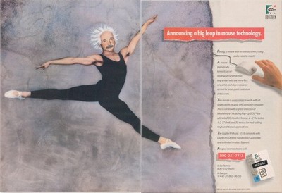 Logitech Vintage 2pg Magazine Ad Einstein Ballet Leap Computer Mouse 1980s