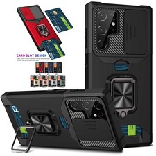 Case For Samsung S25 S24 Ultra S22 S23 FE A14 A54 Armor Card Holder Stand Cover