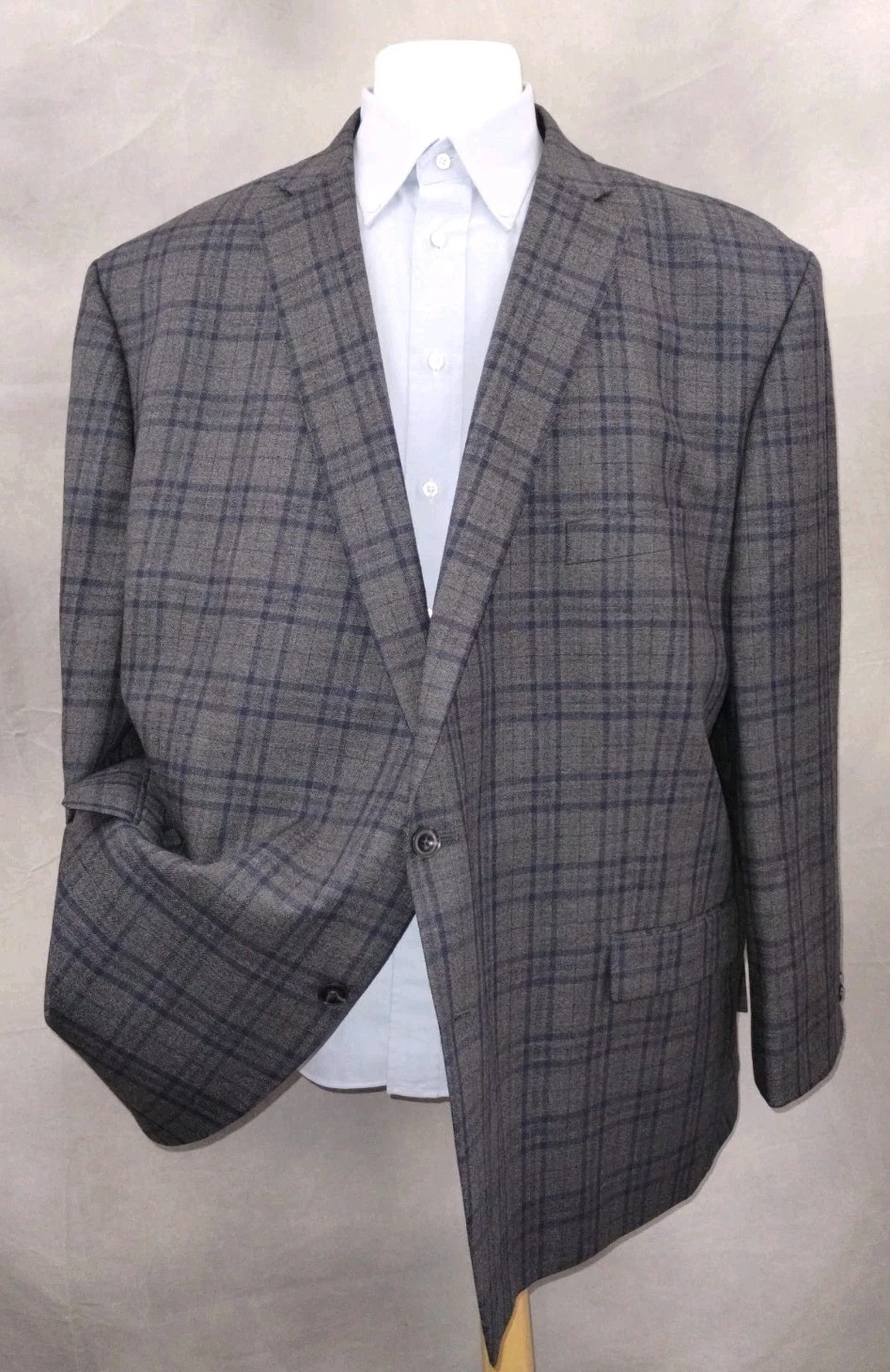 NUOVO 56L Michael Kors Cappotto Sportivo Uomo Blu Grigio Lana Check 2 Btn Blazer Giacca