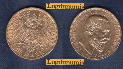 Allemagne 20 Mark 1895 Saxe-Coburg-Gotha Herzog Alfred TRES RARE 10000 E Germany - Photo 1/2