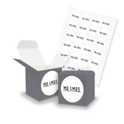 24x itenga Gast Geschenk Box Schachtel Würfel ''Mr. & Mrs.'' Hochzeit grau neu