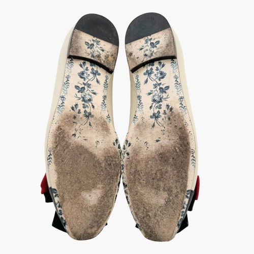 Gucci Sylvie Web Stripe Ballet Flats EU 37 US 7 Ivory Two Tone Cap Toe Ballerina - Picture 9 of 13