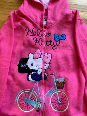 Hello Kitty Pink Fleece Full Zip Up Embroidered Hoodie Medium | eBay