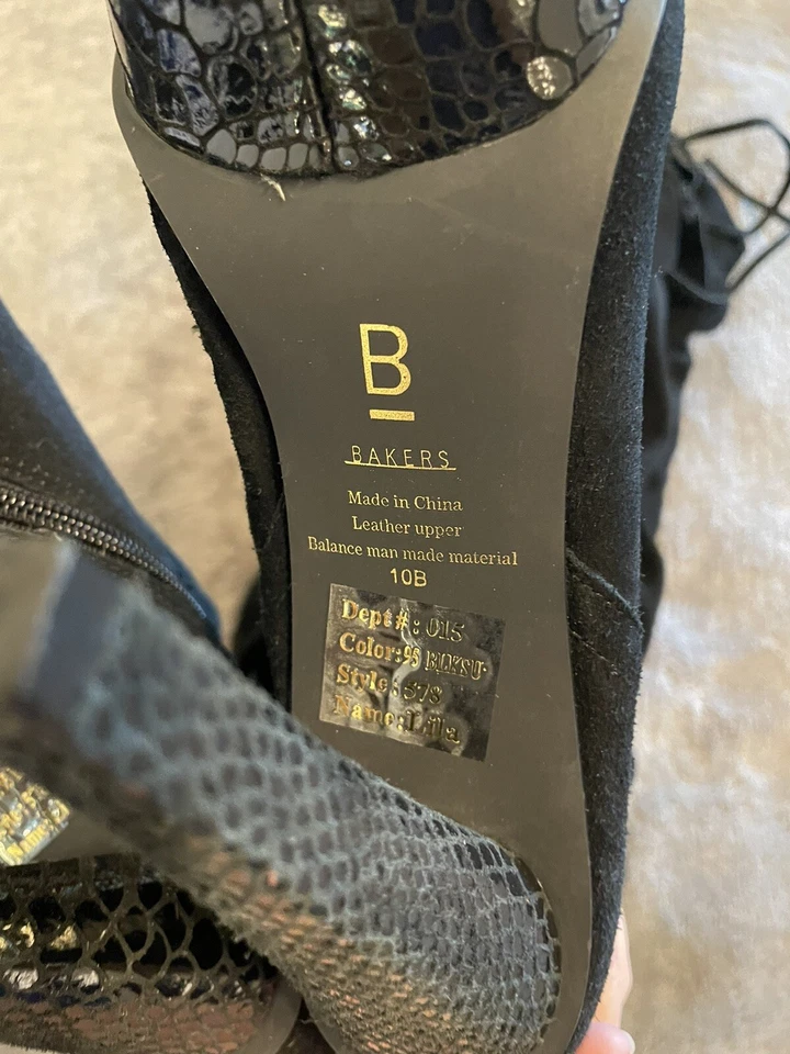 Botas plataforma de couro preto camurça Bakers coxa alta tamanho 10 - Imagem 4 de 4