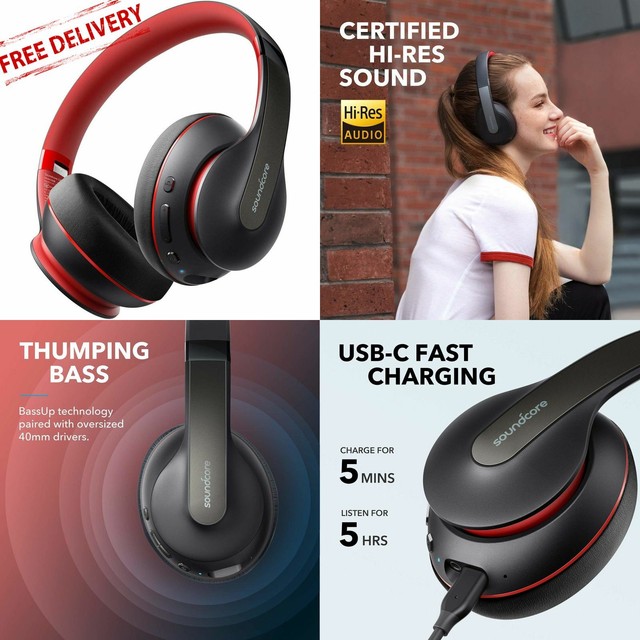 Anker Wireless Bluetooth Headphones Soundcore Life Q10 Over Ear & Foldable USBC eBay